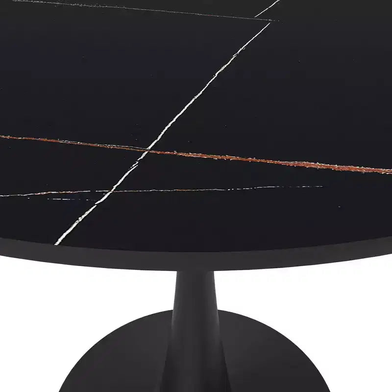 Table de salle à manger ronde LeisureMod Bristol 35 - Plateau en pierre frittée, table d'appoint de café et piètement en acier noir robuste pour cuisine et petits espaces