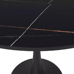 Table de salle à manger ronde LeisureMod Bristol 35 - Plateau en pierre frittée, table d'appoint de café et piètement en acier noir robuste pour cuisine et petits espaces