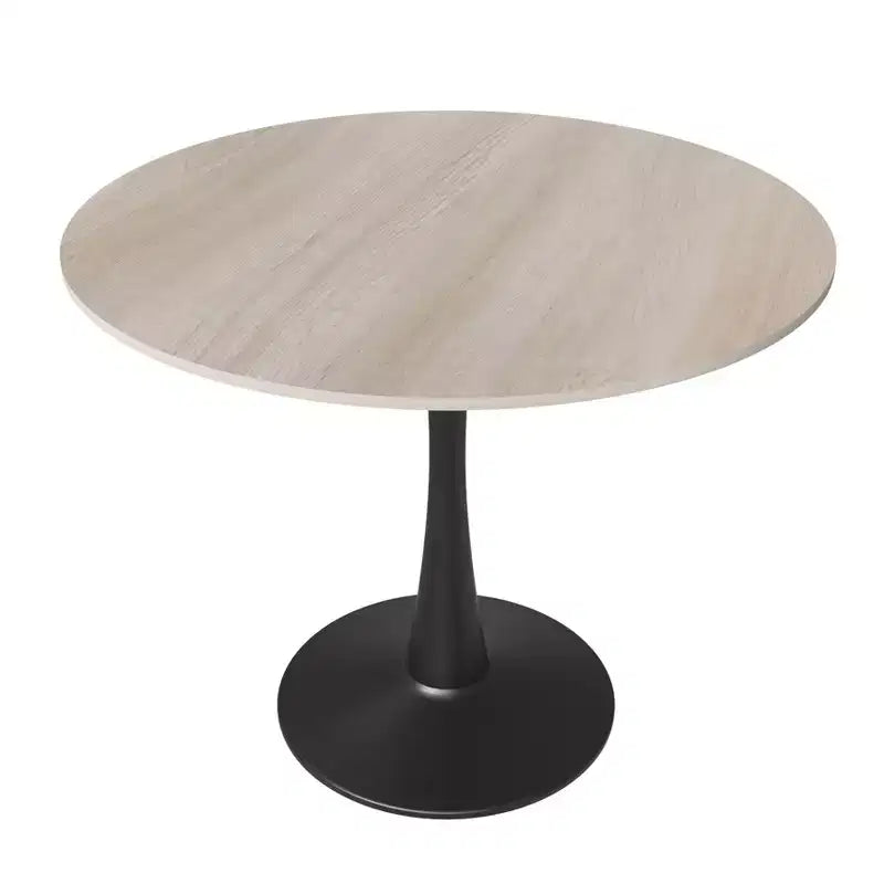 Table de salle à manger ronde LeisureMod Bristol 35 - Plateau en pierre frittée, table d'appoint de café et piètement en acier noir robuste pour cuisine et petits espaces