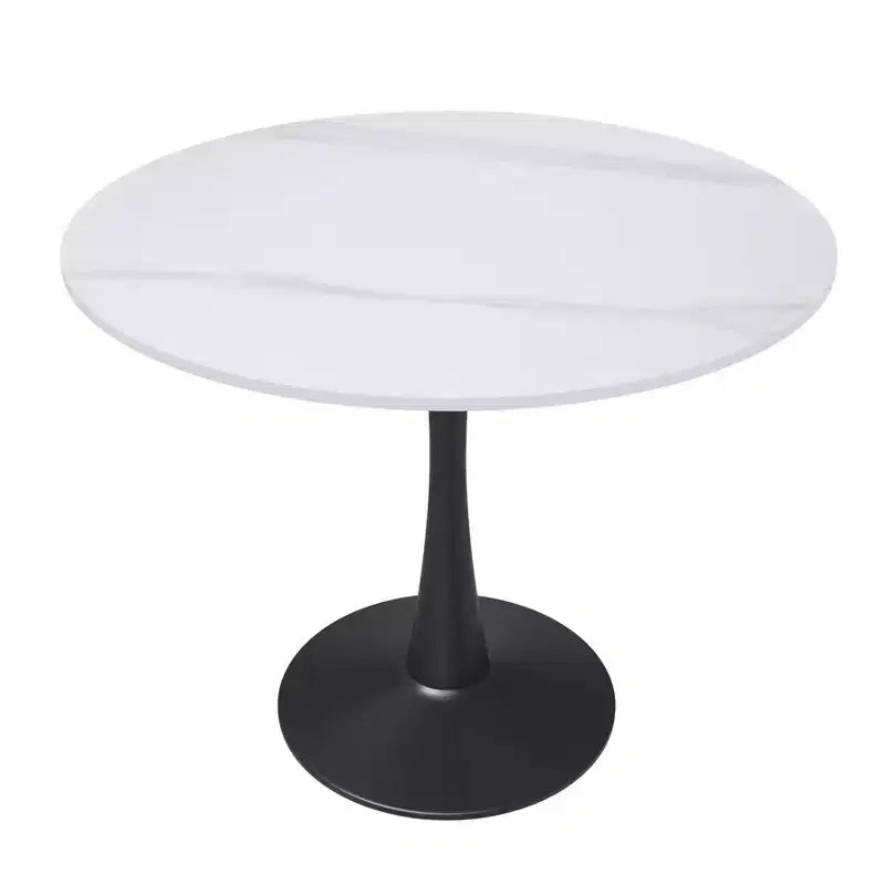 Table de salle à manger ronde LeisureMod Bristol 35 - Plateau en pierre frittée, table d'appoint de café et piètement en acier noir robuste pour cuisine et petits espaces
