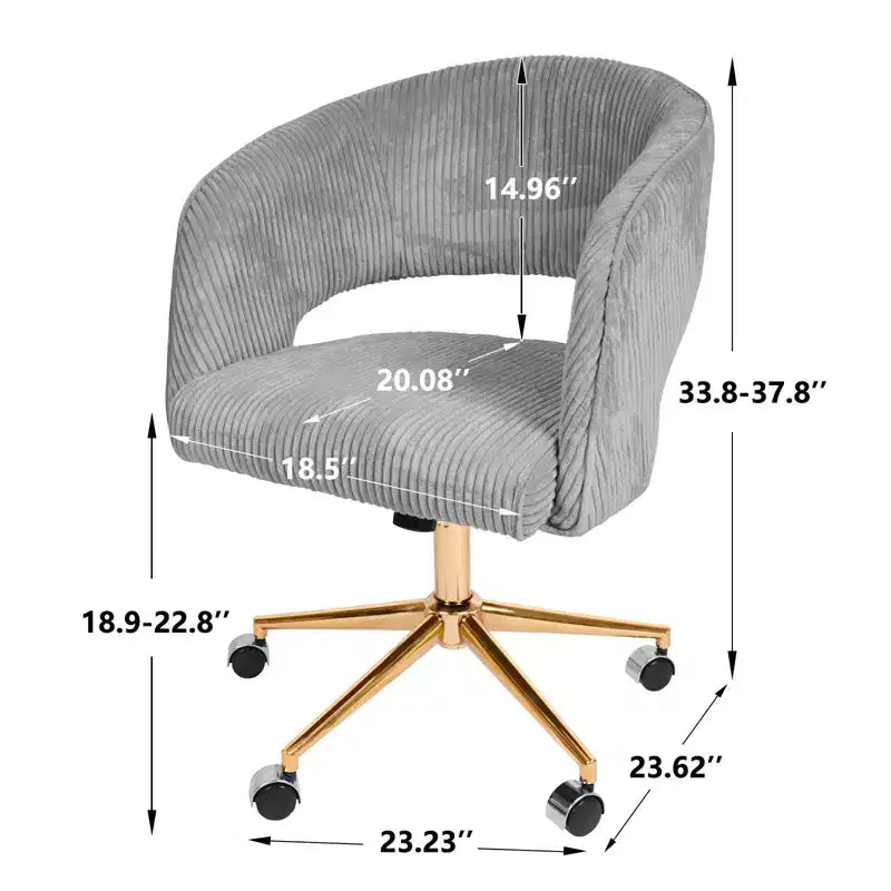 Chaise de bureau réglable et mobile en velours côtelé Hyleory