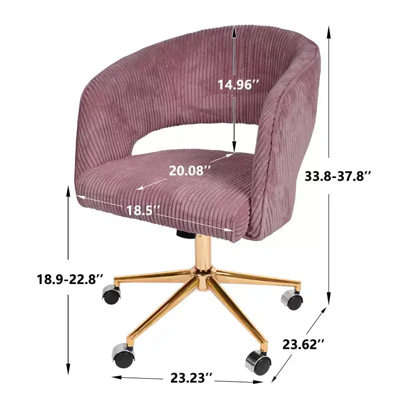 Chaise de bureau réglable et mobile en velours côtelé Hyleory