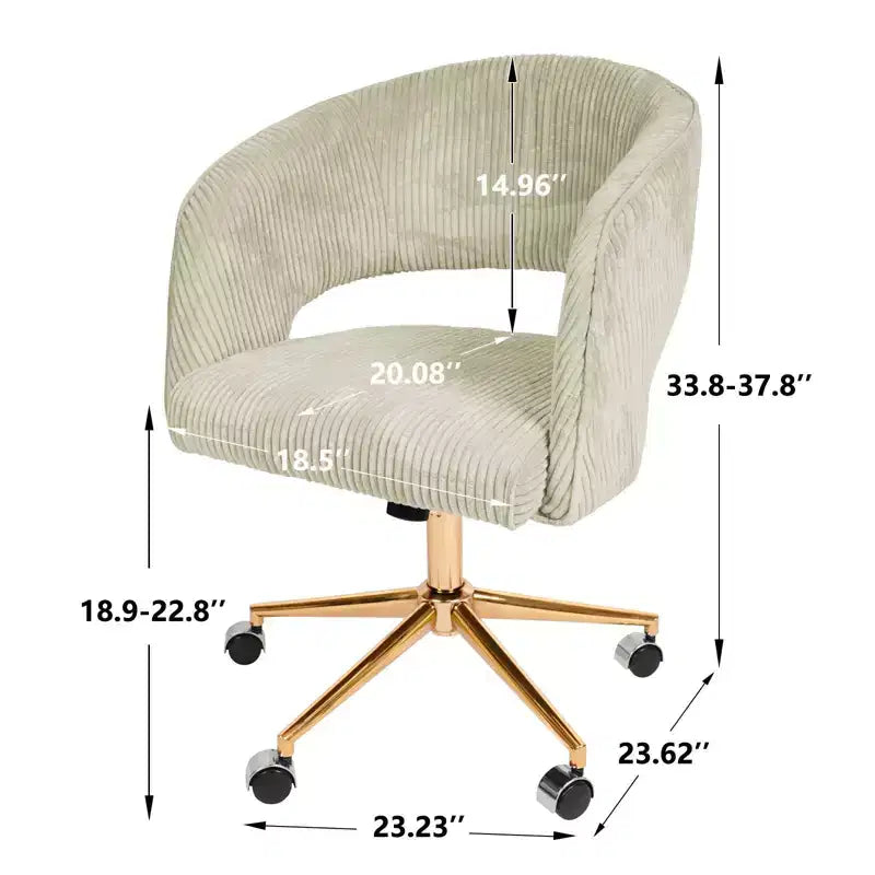 Chaise de bureau réglable et mobile en velours côtelé Hyleory