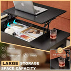 Table basse relevable VECELO 42 pouces avec pieds en métal, table centrale escamotable avec compartiment caché et 2 étagères de rangement