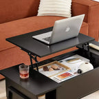 Table basse relevable VECELO 42 pouces avec pieds en métal, table centrale escamotable avec compartiment caché et 2 étagères de rangement