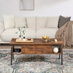 Table basse relevable VECELO 42 pouces avec pieds en métal, table centrale escamotable avec compartiment caché et 2 étagères de rangement