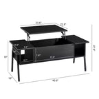 Table basse relevable VECELO 42 pouces avec pieds en métal, table centrale escamotable avec compartiment caché et 2 étagères de rangement