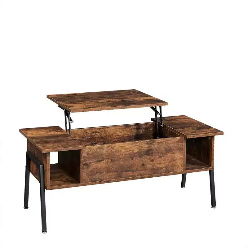 Table basse relevable VECELO 42 pouces avec pieds en métal, table centrale escamotable avec compartiment caché et 2 étagères de rangement