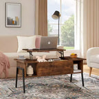 Table basse relevable VECELO 42 pouces avec pieds en métal, table centrale escamotable avec compartiment caché et 2 étagères de rangement