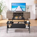 Table basse relevable VECELO 42 pouces avec pieds en métal, table centrale escamotable avec compartiment caché et 2 étagères de rangement