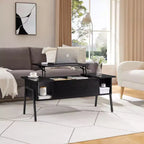 Table basse relevable VECELO 42 pouces avec pieds en métal, table centrale escamotable avec compartiment caché et 2 étagères de rangement