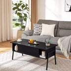 Table basse relevable VECELO 42 pouces avec pieds en métal, table centrale escamotable avec compartiment caché et 2 étagères de rangement