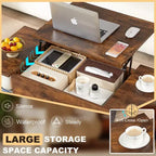 Table basse relevable VECELO 42 pouces avec pieds en métal, table centrale escamotable avec compartiment caché et 2 étagères de rangement