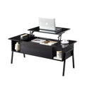 VECELO 42 Inch Lift Top Coffee Table with Metal Legs, Rising Center Table w/Hidden Compartment and 2 Storage Shelves