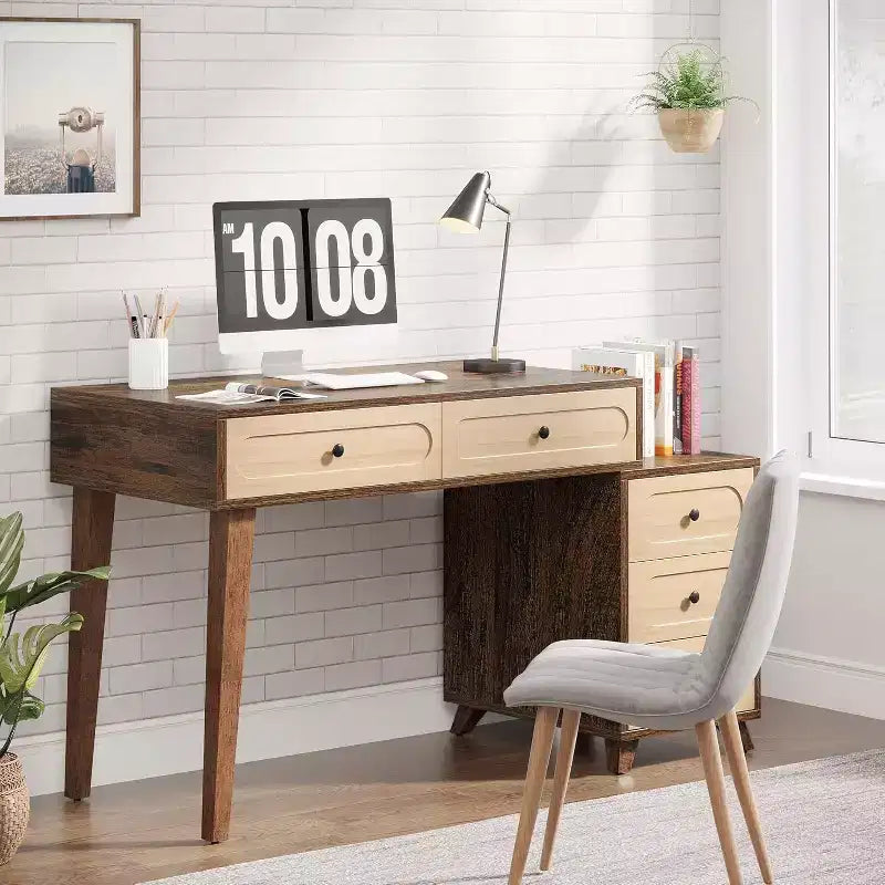 Lantine Bureau d'ordinateur de 130 cm avec 5 tiroirs