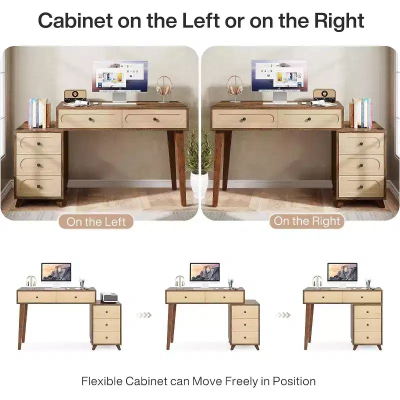 Lantine Bureau d'ordinateur de 130 cm avec 5 tiroirs