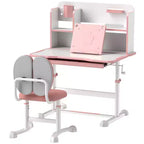 Ensemble bureau et chaise pour enfants Qaba, ensemble bureau et chaise d'étude pour enfants réglable en hauteur avec plateau inclinable, tiroir de rangement et pupitre de lecture