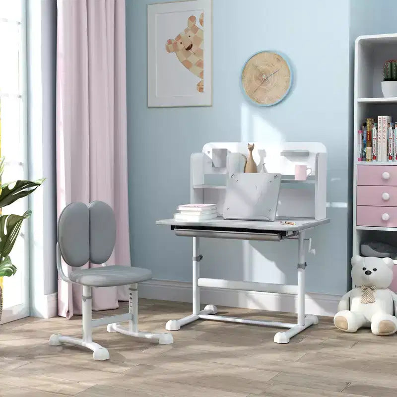 Ensemble bureau et chaise pour enfants Qaba, ensemble bureau et chaise d'étude pour enfants réglable en hauteur avec plateau inclinable, tiroir de rangement et pupitre de lecture