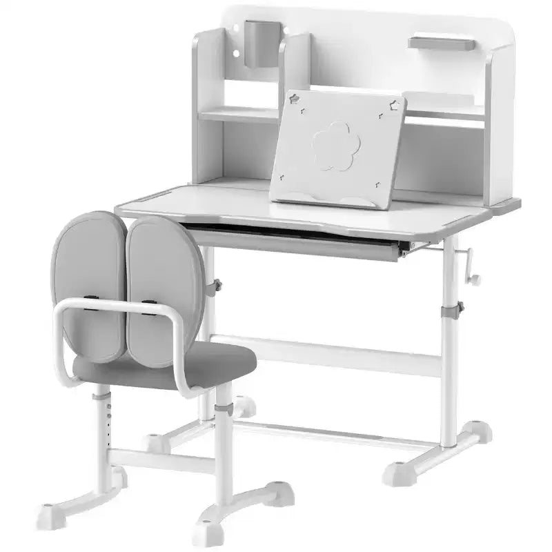 Ensemble bureau et chaise pour enfants Qaba, ensemble bureau et chaise d'étude pour enfants réglable en hauteur avec plateau inclinable, tiroir de rangement et pupitre de lecture