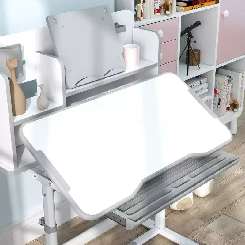 Ensemble bureau et chaise pour enfants Qaba, ensemble bureau et chaise d'étude pour enfants réglable en hauteur avec plateau inclinable, tiroir de rangement et pupitre de lecture