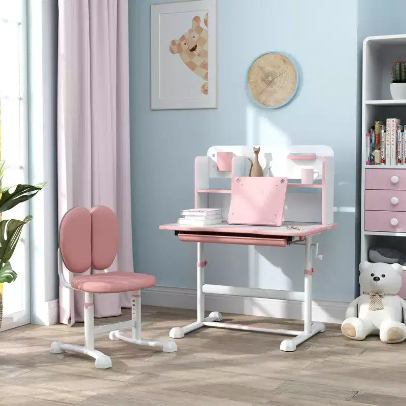 Ensemble bureau et chaise pour enfants Qaba, ensemble bureau et chaise d'étude pour enfants réglable en hauteur avec plateau inclinable, tiroir de rangement et pupitre de lecture
