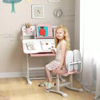 Ensemble bureau et chaise pour enfants Qaba, ensemble bureau et chaise d'étude pour enfants réglable en hauteur avec plateau inclinable, tiroir de rangement et pupitre de lecture
