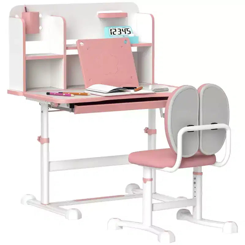 Ensemble bureau et chaise pour enfants Qaba, ensemble bureau et chaise d'étude pour enfants réglable en hauteur avec plateau inclinable, tiroir de rangement et pupitre de lecture