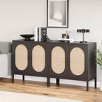 Meuble de Buffet Whizmax, Commode de Rangement en Rotin avec Portes et Étagères, Meuble d'Appoint pour Salon, Salle à Manger, Couloir