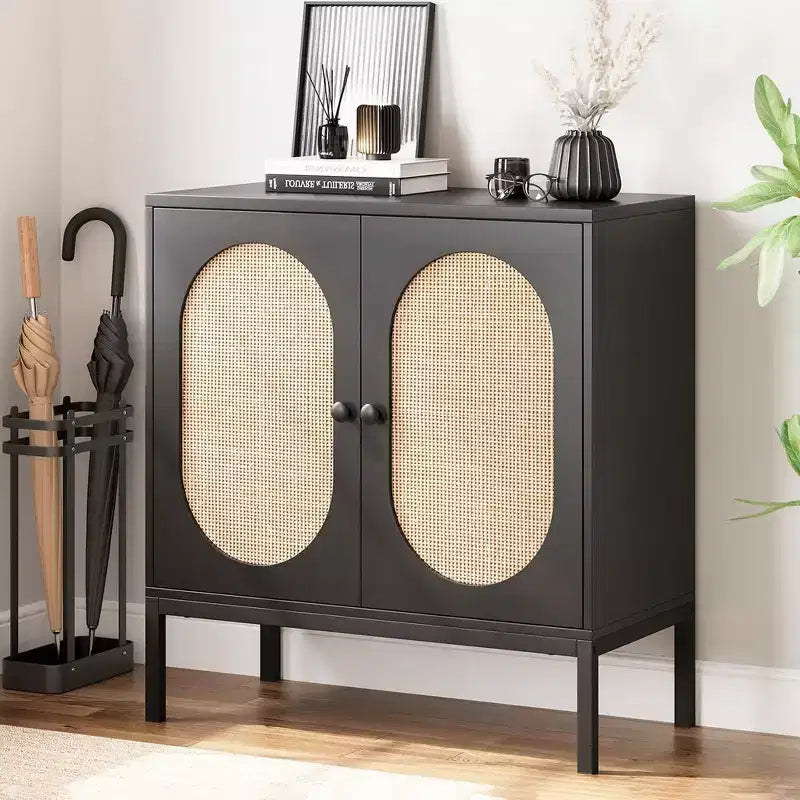 Meuble de Buffet Whizmax, Commode de Rangement en Rotin avec Portes et Étagères, Meuble d'Appoint pour Salon, Salle à Manger, Couloir