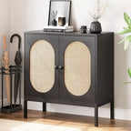 Meuble de Buffet Whizmax, Commode de Rangement en Rotin avec Portes et Étagères, Meuble d'Appoint pour Salon, Salle à Manger, Couloir