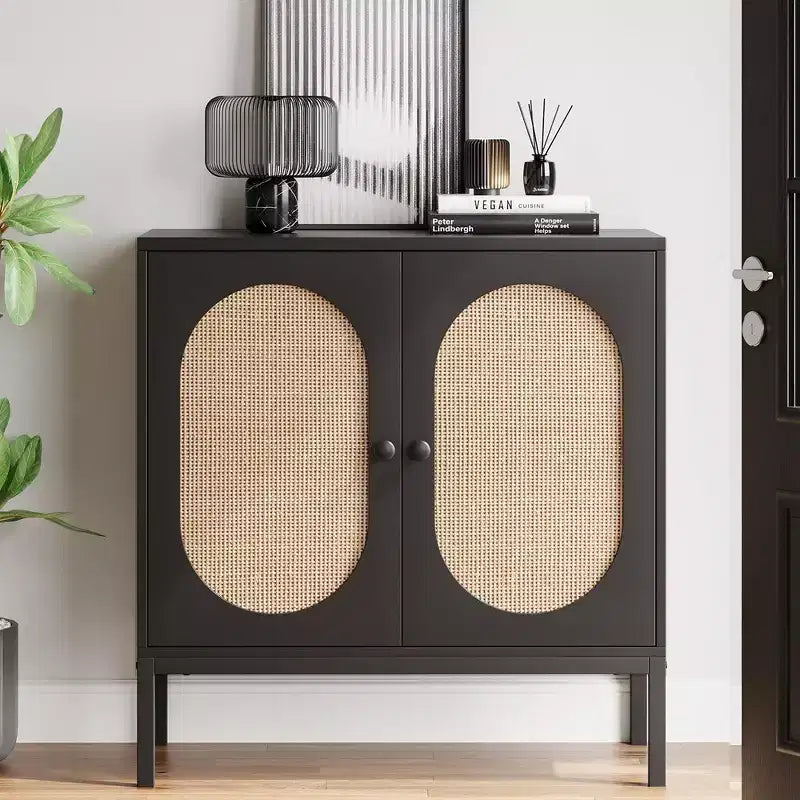 Meuble de Buffet Whizmax, Commode de Rangement en Rotin avec Portes et Étagères, Meuble d'Appoint pour Salon, Salle à Manger, Couloir