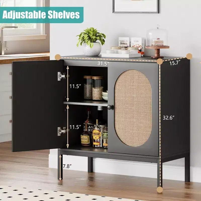 Meuble de Buffet Whizmax, Commode de Rangement en Rotin avec Portes et Étagères, Meuble d'Appoint pour Salon, Salle à Manger, Couloir