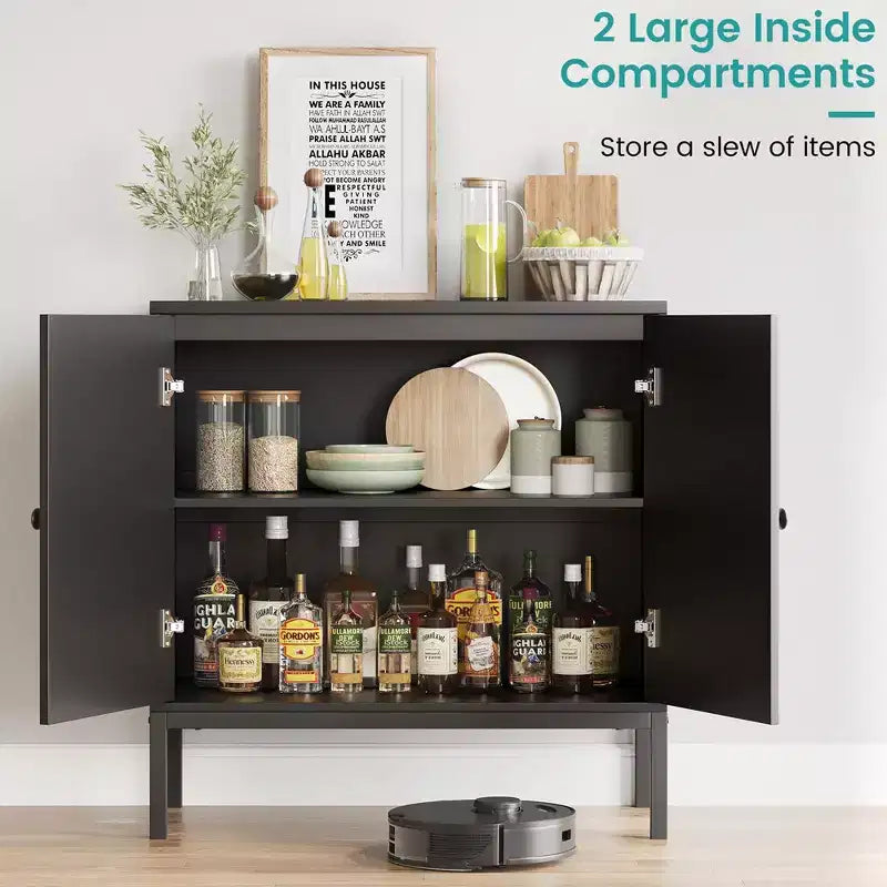 Meuble de Buffet Whizmax, Commode de Rangement en Rotin avec Portes et Étagères, Meuble d'Appoint pour Salon, Salle à Manger, Couloir