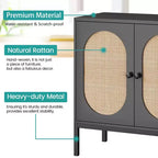 Meuble de Buffet Whizmax, Commode de Rangement en Rotin avec Portes et Étagères, Meuble d'Appoint pour Salon, Salle à Manger, Couloir