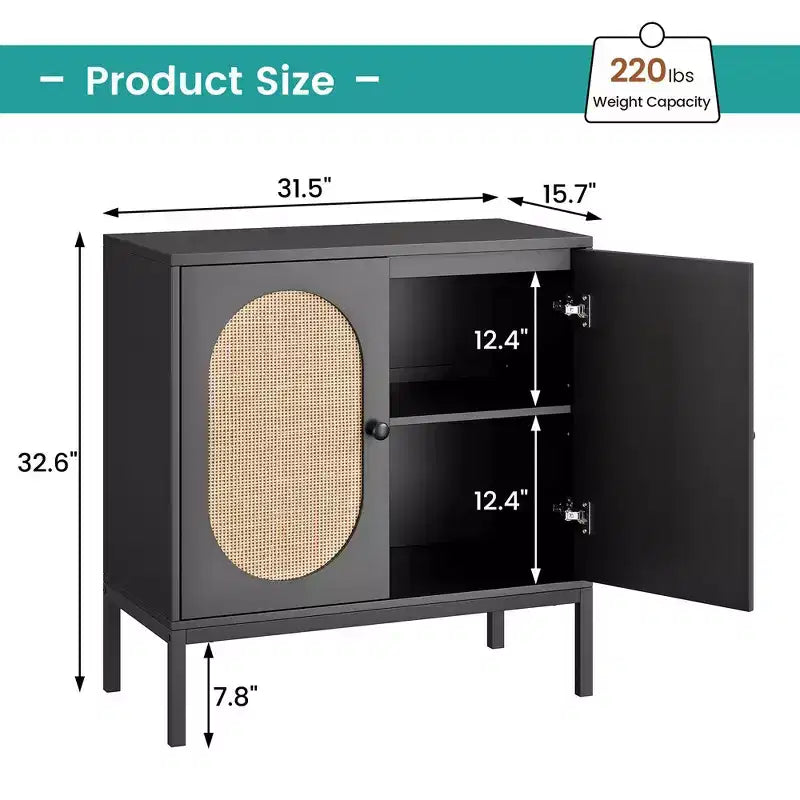 Meuble de Buffet Whizmax, Commode de Rangement en Rotin avec Portes et Étagères, Meuble d'Appoint pour Salon, Salle à Manger, Couloir