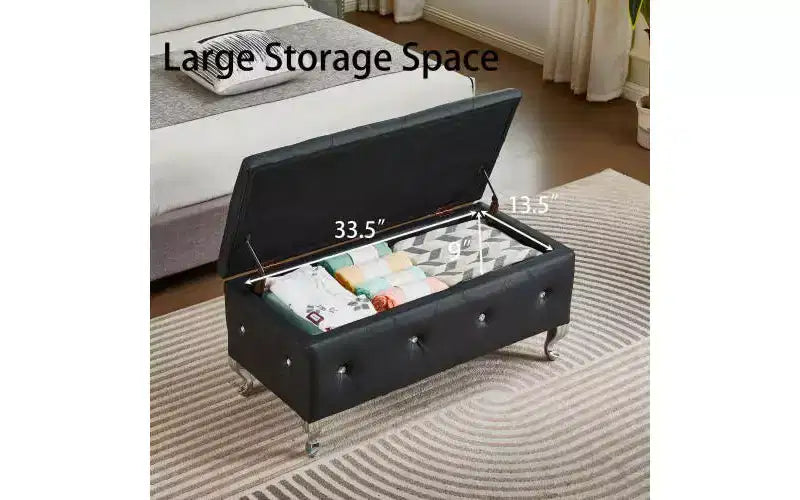 Banc de rangement capitonné pour chambre à coucher, bout de lit, grands bancs de rangement rembourrés, repose-pieds avec boutons en cristal pour salon et entrée