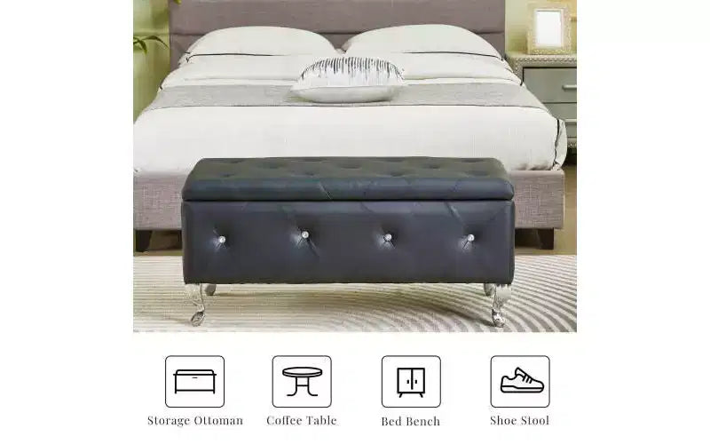 Banc de rangement capitonné pour chambre à coucher, bout de lit, grands bancs de rangement rembourrés, repose-pieds avec boutons en cristal pour salon et entrée