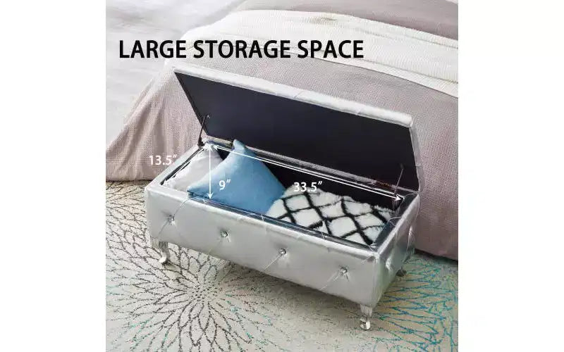 Banc de rangement capitonné pour chambre à coucher, bout de lit, grands bancs de rangement rembourrés, repose-pieds avec boutons en cristal pour salon et entrée