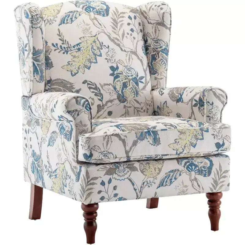 Fauteuil d'appoint rembourré Erommy, Fauteuil en tissu imprimé floral, Bleu