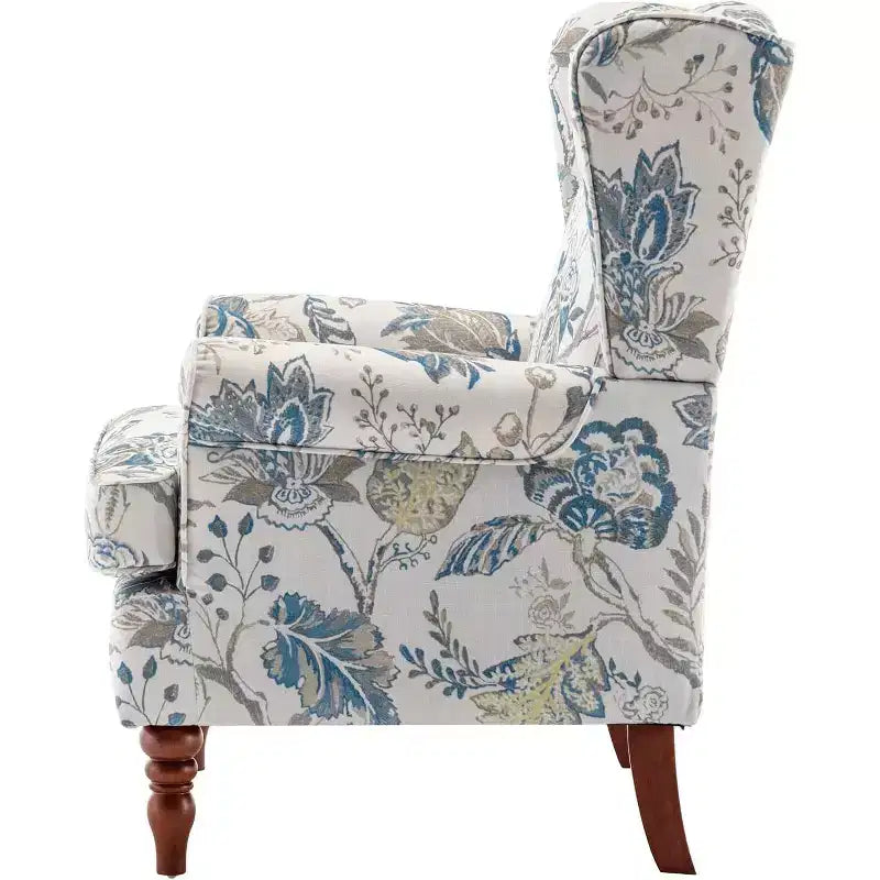 Fauteuil d'appoint rembourré Erommy, Fauteuil en tissu imprimé floral, Bleu
