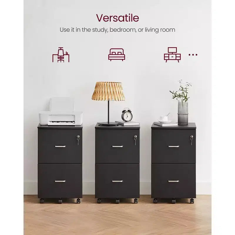 Meuble de classement à 2 tiroirs, classeur en bois verrouillable pour bureau à domicile, petit meuble de classement roulant