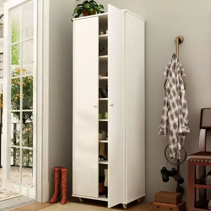 Meuble à chaussures haut de Famapy à 2 portes avec 8 étagères