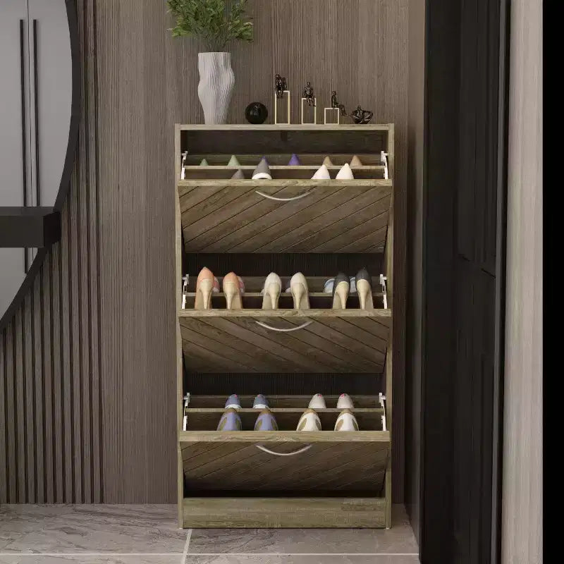 Meuble à Chaussures d'Entrée Famapy à 3 Niveaux avec Tiroirs Rabattables