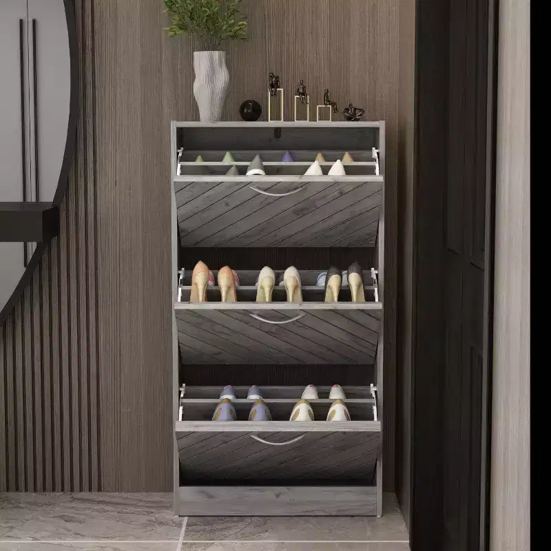 Meuble à Chaussures d'Entrée Famapy à 3 Niveaux avec Tiroirs Rabattables