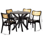 Ensemble de salle à manger 5 pièces Baxton Studio Linnet en bois et rotin de style moderne du milieu du siècle