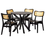 Ensemble de salle à manger 5 pièces Baxton Studio Linnet en bois et rotin de style moderne du milieu du siècle