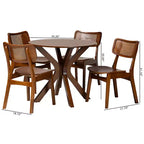 Ensemble de salle à manger 5 pièces Baxton Studio Linnet en bois et rotin de style moderne du milieu du siècle