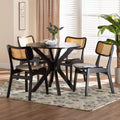 Baxton Studio Linnet Mid-Century Modern Wood and Rattan 5-Piece Dining Set