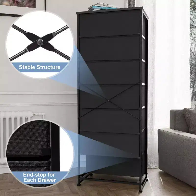 Crestlive Products Commode haute pour chambre à coucher, tour de rangement en tissu à 7 tiroirs pour chambre à coucher.