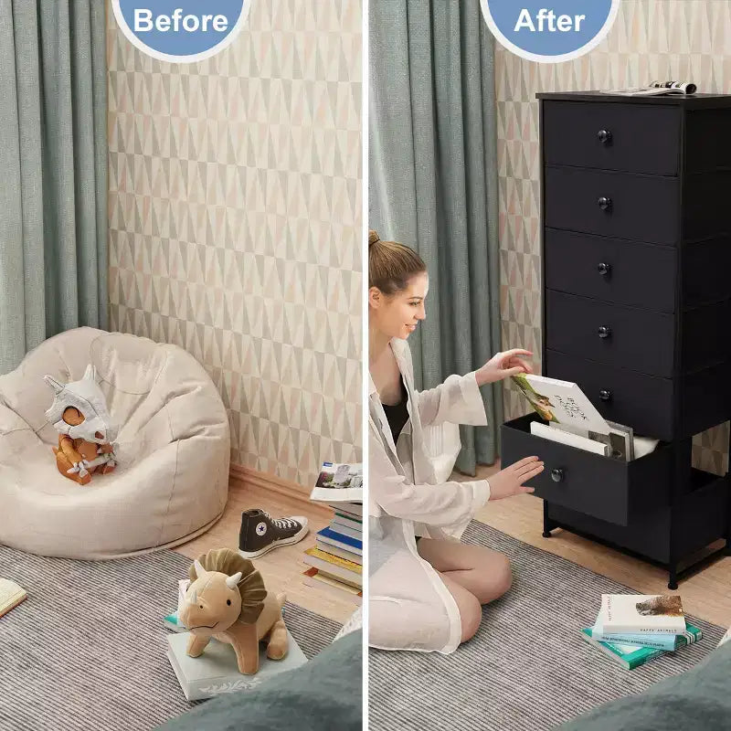 Crestlive Products Commode haute pour chambre à coucher, tour de rangement en tissu à 7 tiroirs pour chambre à coucher.